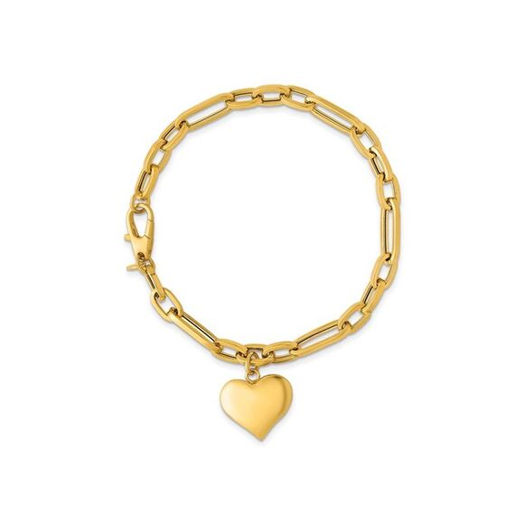 14K Yellow Gold Heart Charm Link Bracelet (7.5 inches)